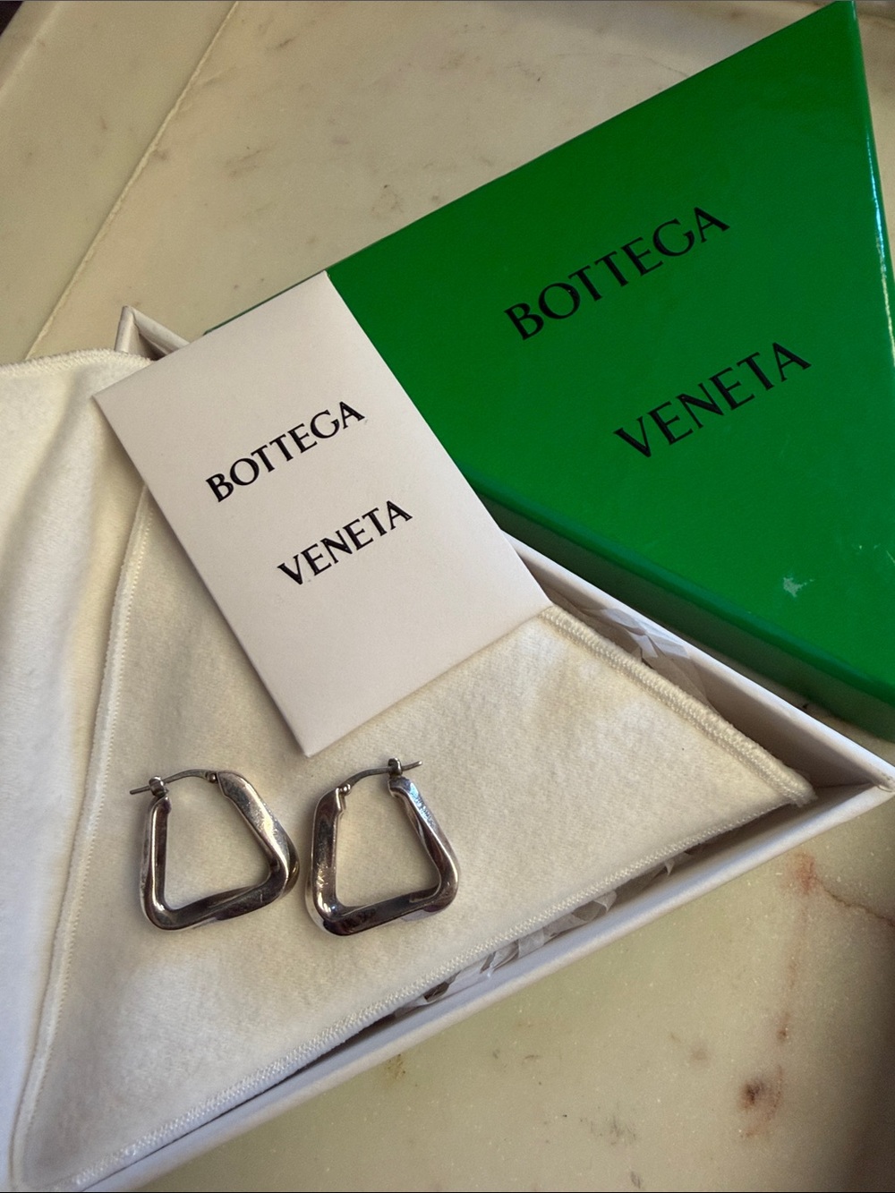 Bottega Veneta Silver Triangular Hoop Earrings